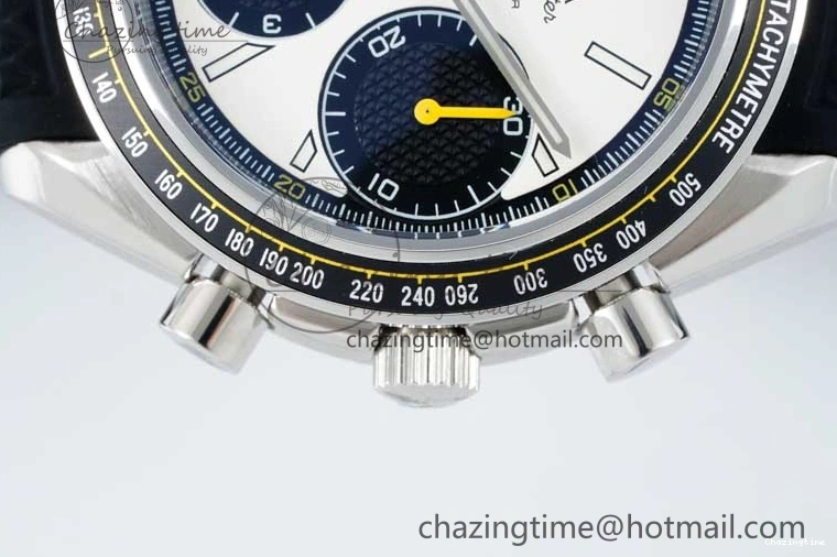 0516 Speedmaster Racing Master SS HKF Best Edition White Black Dial on Black Rubber Strap A Effortless 7813